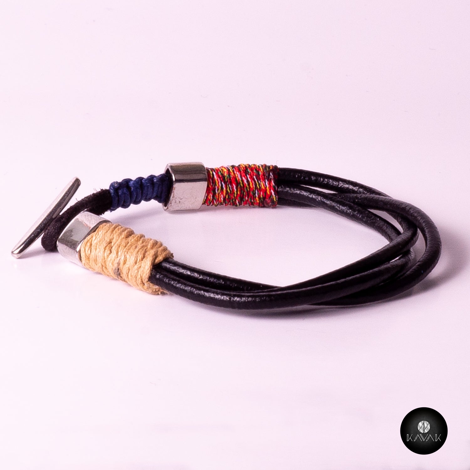 Kavak handmade braided blue white leather cords adjustable men's bracelet