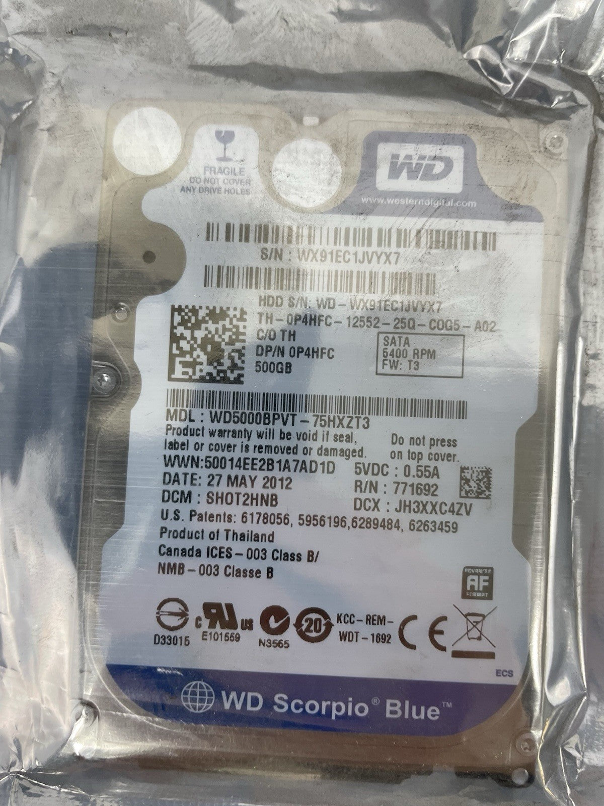 NEW Western Digital 500GB Internal Hard Drive WD5000BPVT