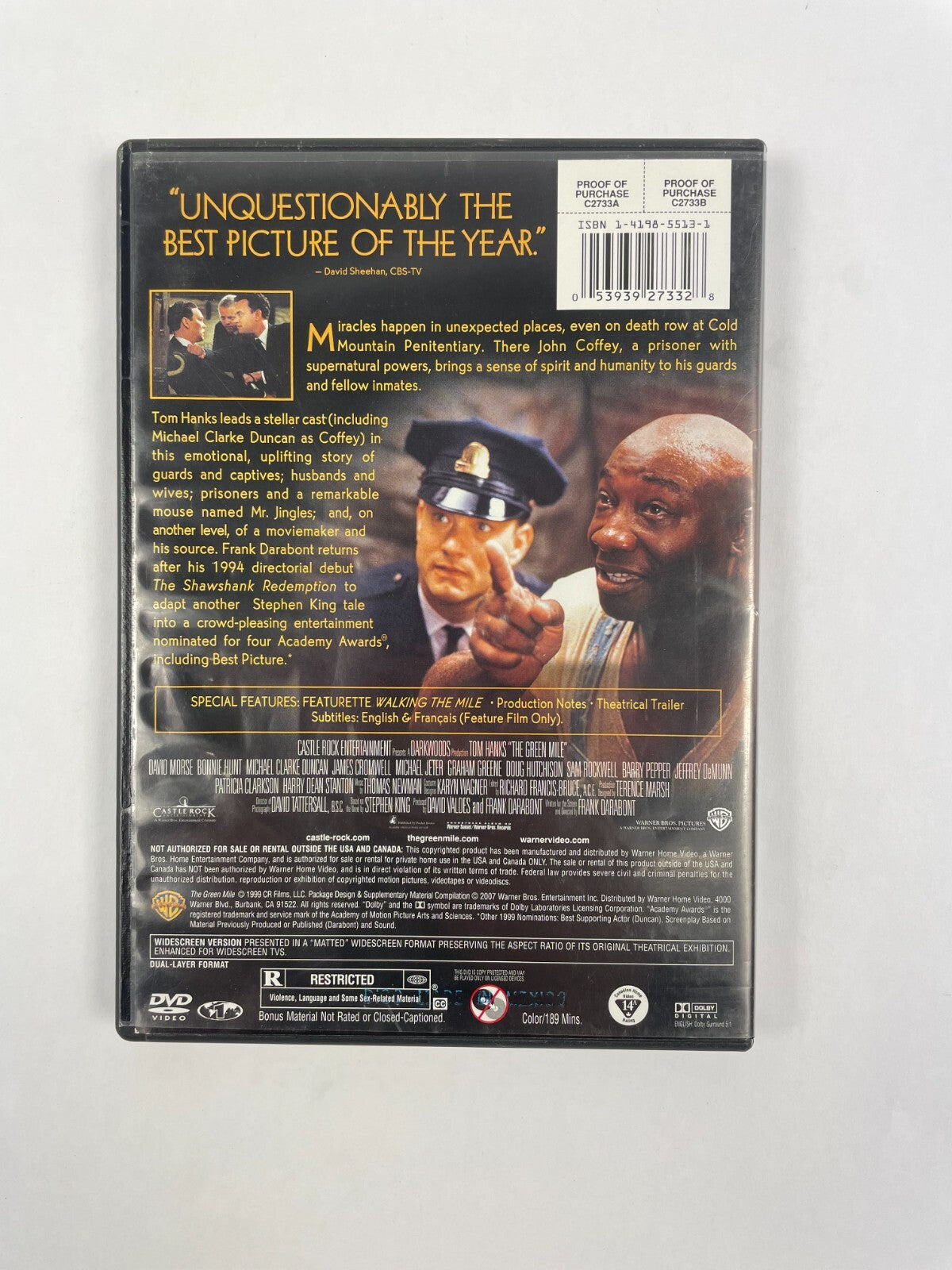 Tom Hanks The Green Mile Paul Edgecomb didn't believe in miracles DVD Movie