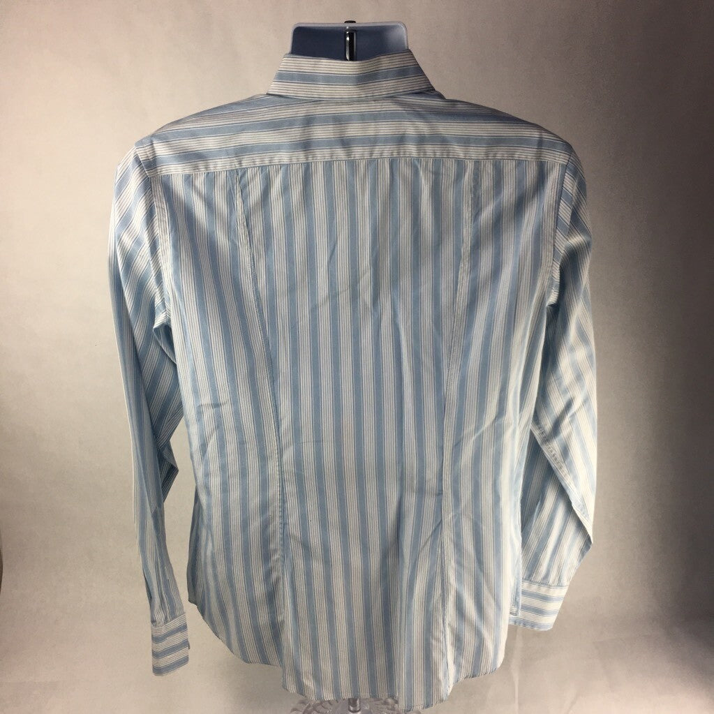 Albert Goldberg Faconnable Mens Button Up Shirt Blue Stripe Long Sleeve Cotton S