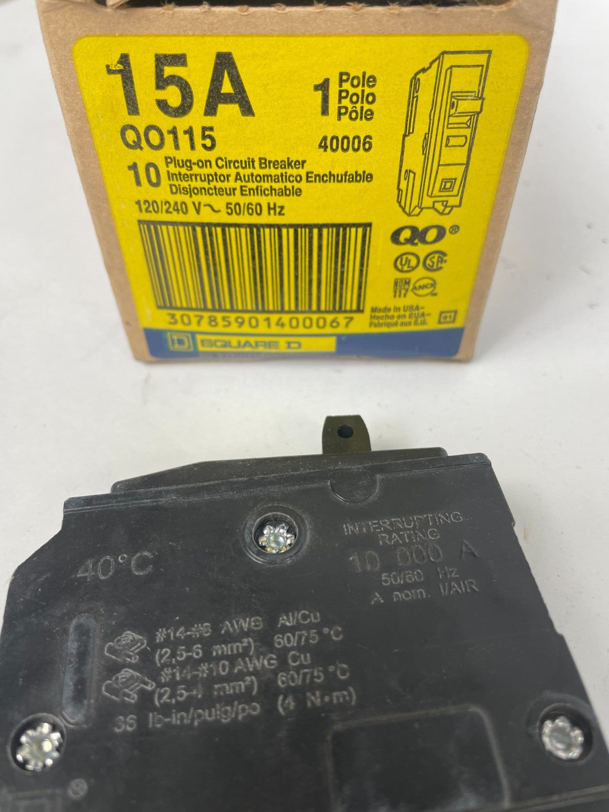 Square D QO115 15 Amp 1-Pole Plug-On Circuit Breaker 120/240V