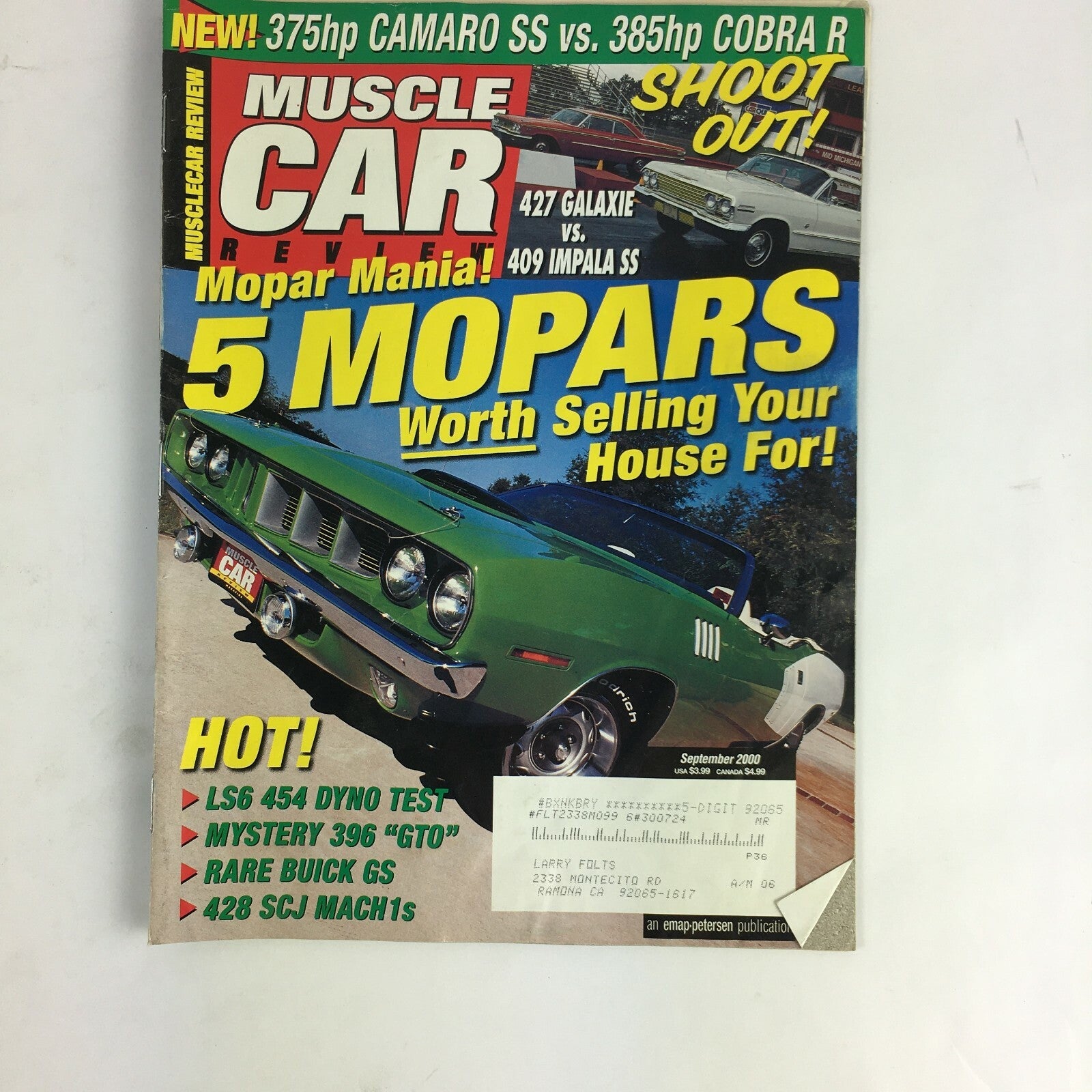 September 2000 Muscle Car Magazine 5 Mopars Worth Selling Your House For!