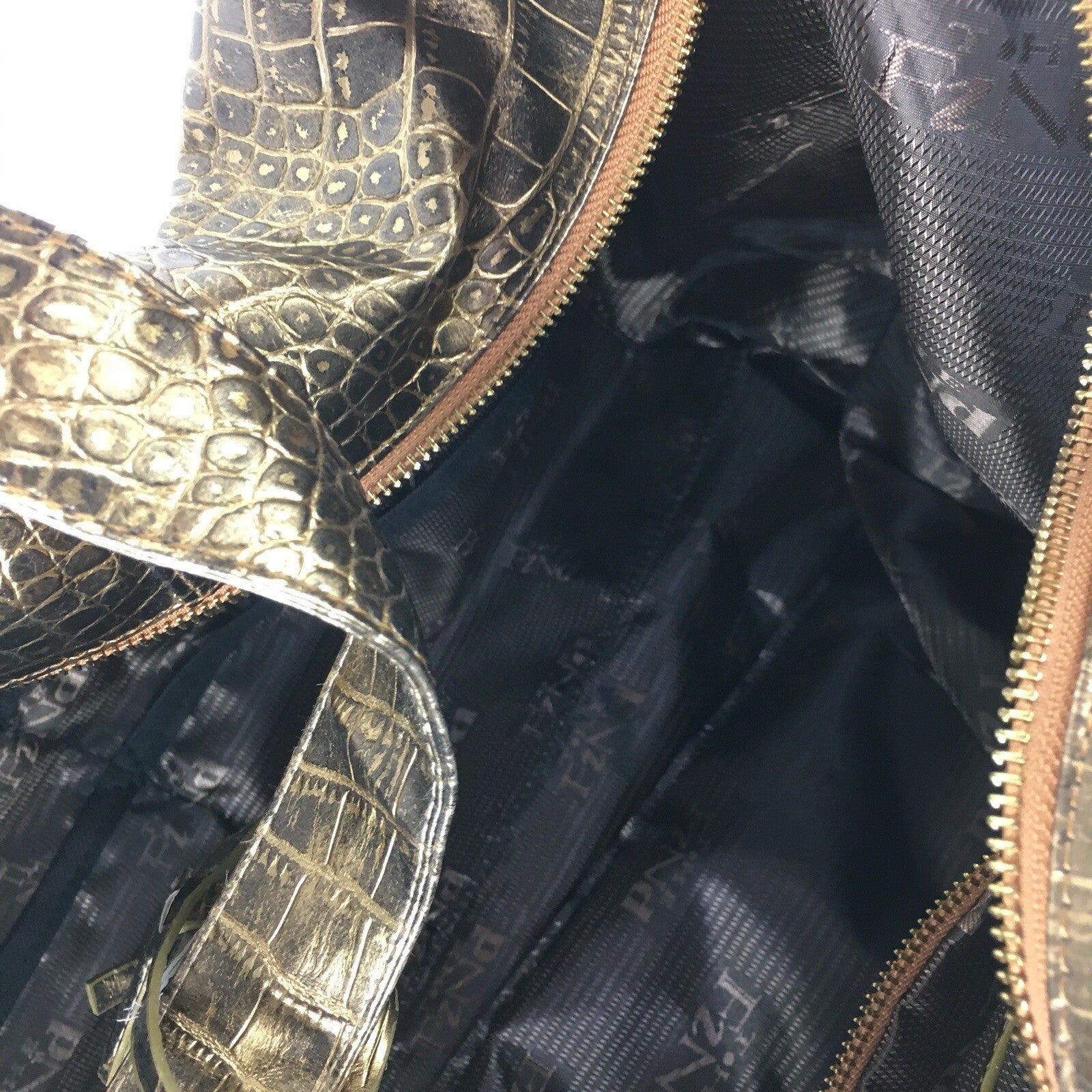 The Find - Gold Faux Leather Crocodile Embossed Travel Bag Wheels Handbag
