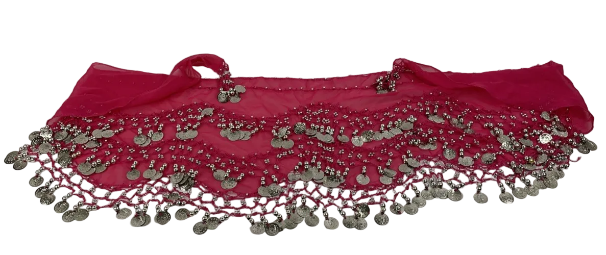 Belly Dancer Belly Dance Pink Coin & Beads Tie-on Scarf Belt 60" X 12" Beauty