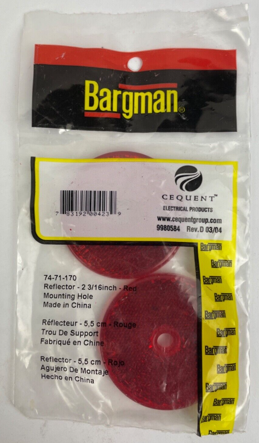 Cequent EP Bargman 70-71-170 Reflector - 2 3/16" Red with Mounting Hole 9980584