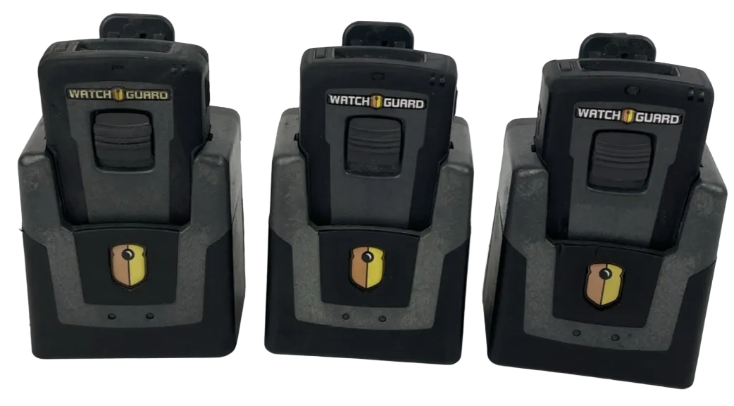 3 x Watchguard wireless microphone device belt clip and charger MIC-WRL-TRN-400