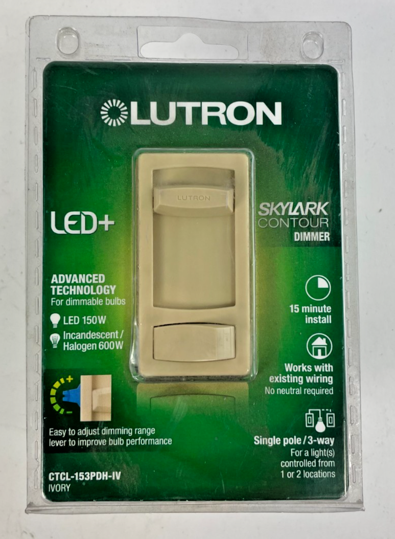 Lutron Skylark Contour LED+ Dimmer Switch CTCL-153PDH-IV Ivory Single Pole / 3-W