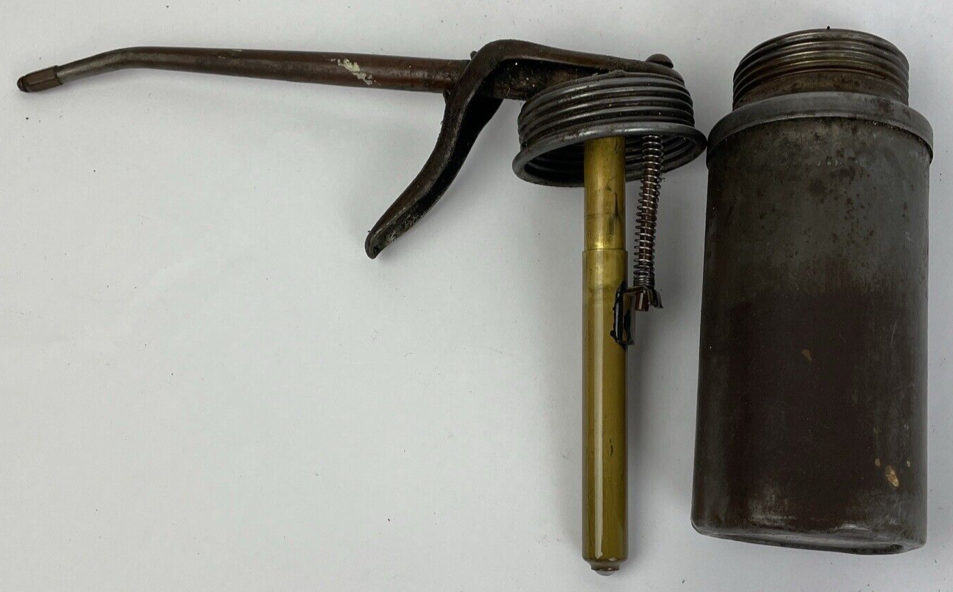 NICE Vintage Craftsman Chrome Trigger Pump Oil Can Oiler USA 6" Tall - LOOK