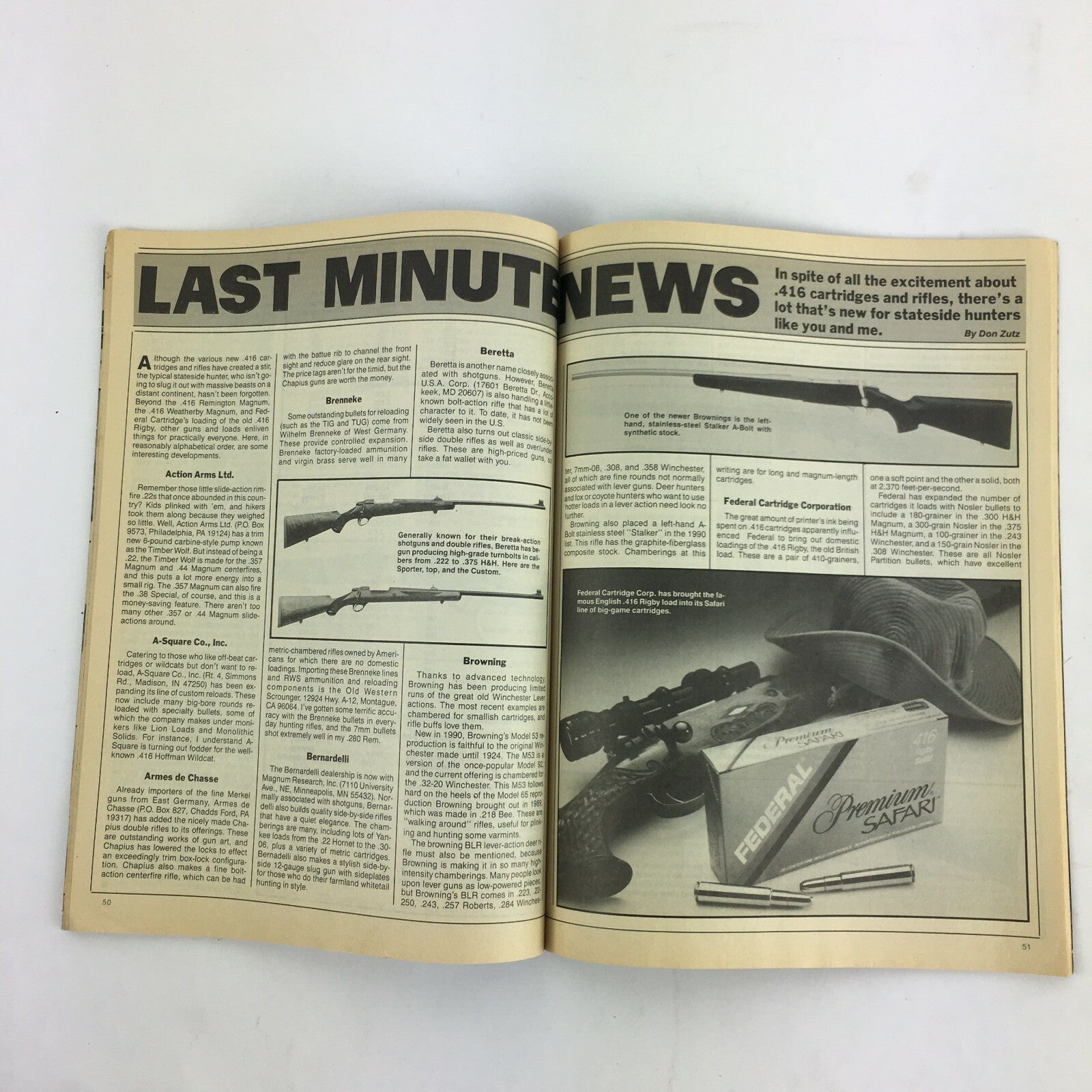1991 Rifles Magazine 11 Favorite Calibers Compared KDF .375 Browning BAR 7mm