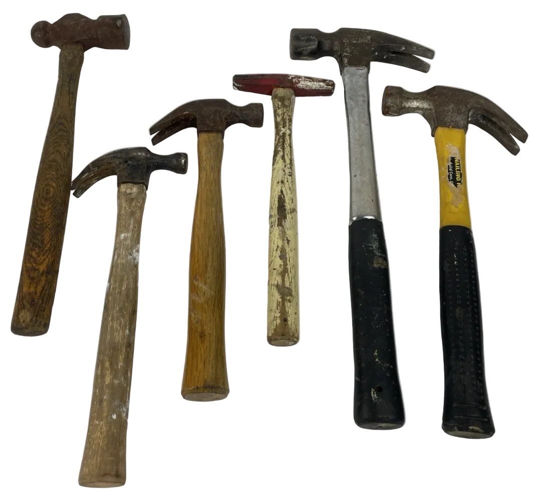 Lot (6) Pc. Hammers Fiberglass Handle Curved Claw Hammer Lot Assorted BallPeen