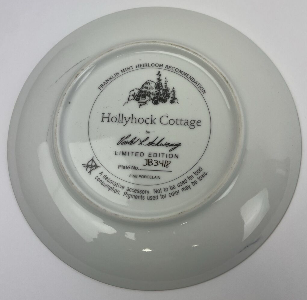 Violet Schwenig Franklin Mint Plate " Hollyhock Cottage " # JB3418 LMTD Plate