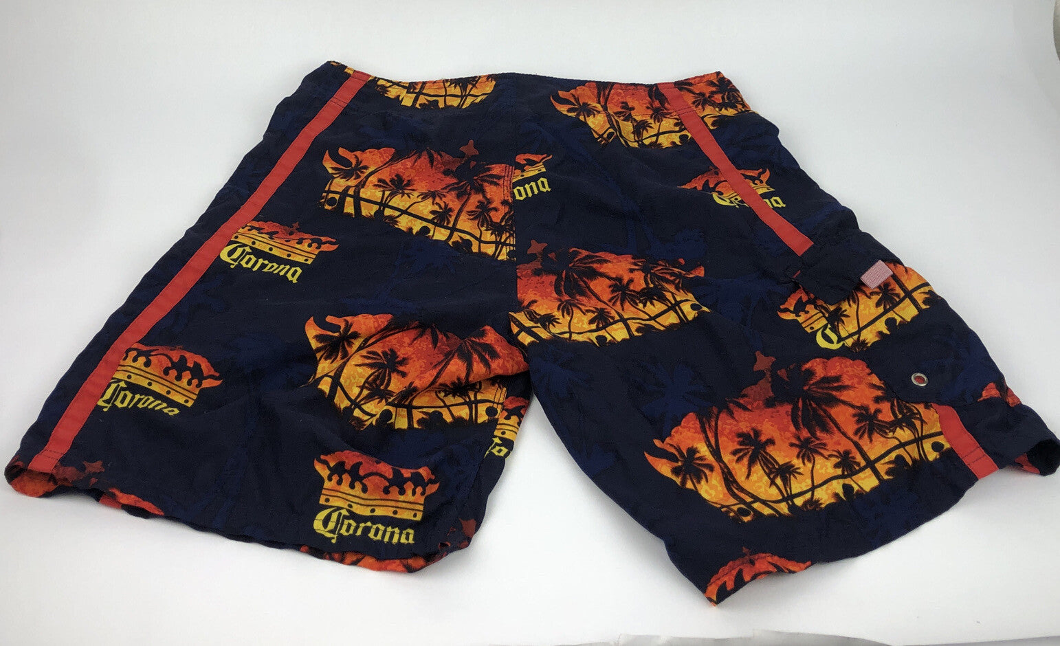 Corona Summer surf Swim Trunks ShortsBlue Palm Tree Graphic Beer Surf -Very Rare