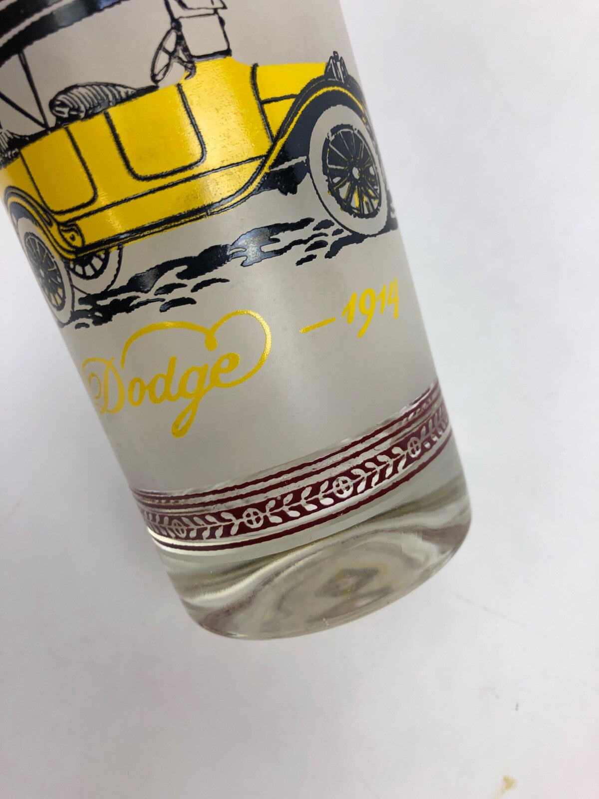 1909 Hudson Car 1914 Dodge Automobile Gold Rim Frosted Drink Cocktail Glass