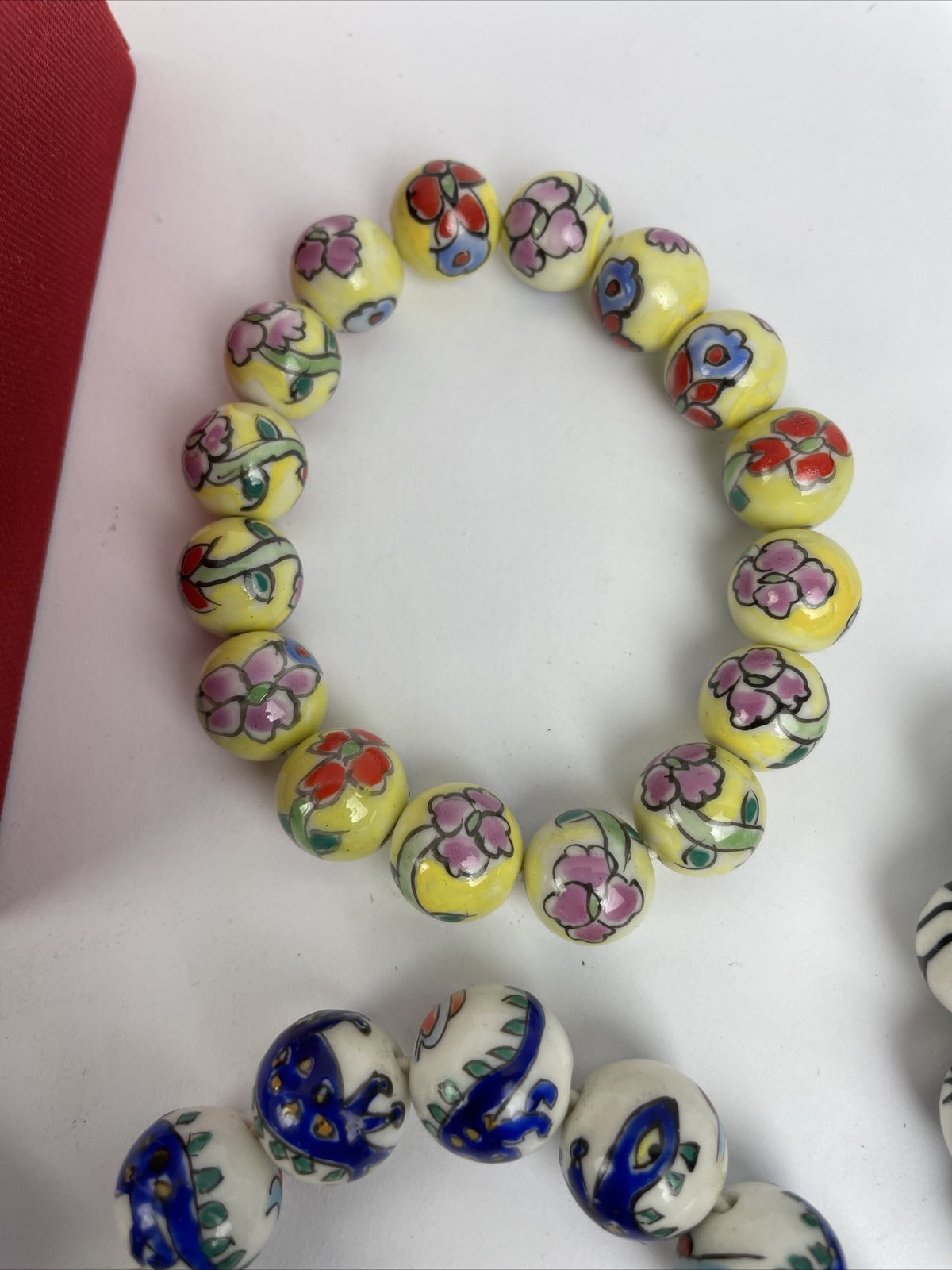 6 Vintage Porcelain Stretched Bracelets China East Asian Hand-Painted Beads