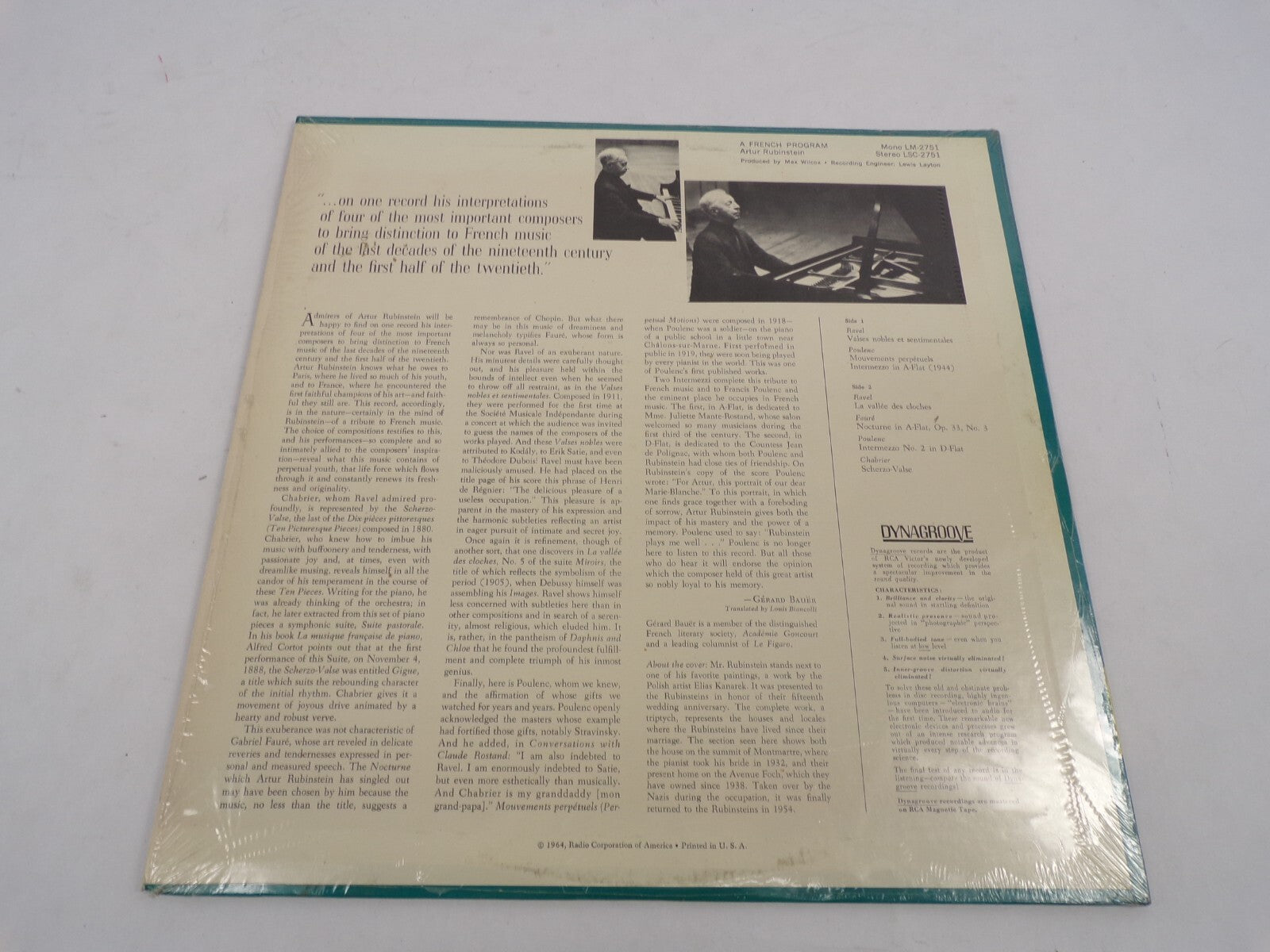 Artur Rubinstein A French Program Ravel Poulenc Faure' Chabrier Valses Nobles Et