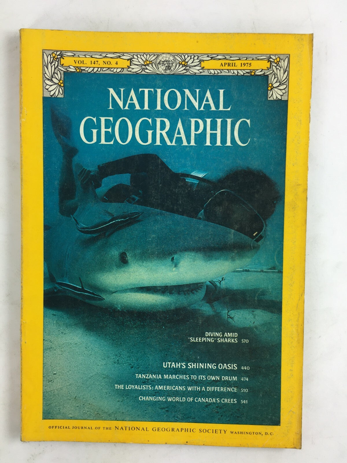 April 1975 National Geographic Magazine Diving Amid Sleeping Sharks Utahs Oasis