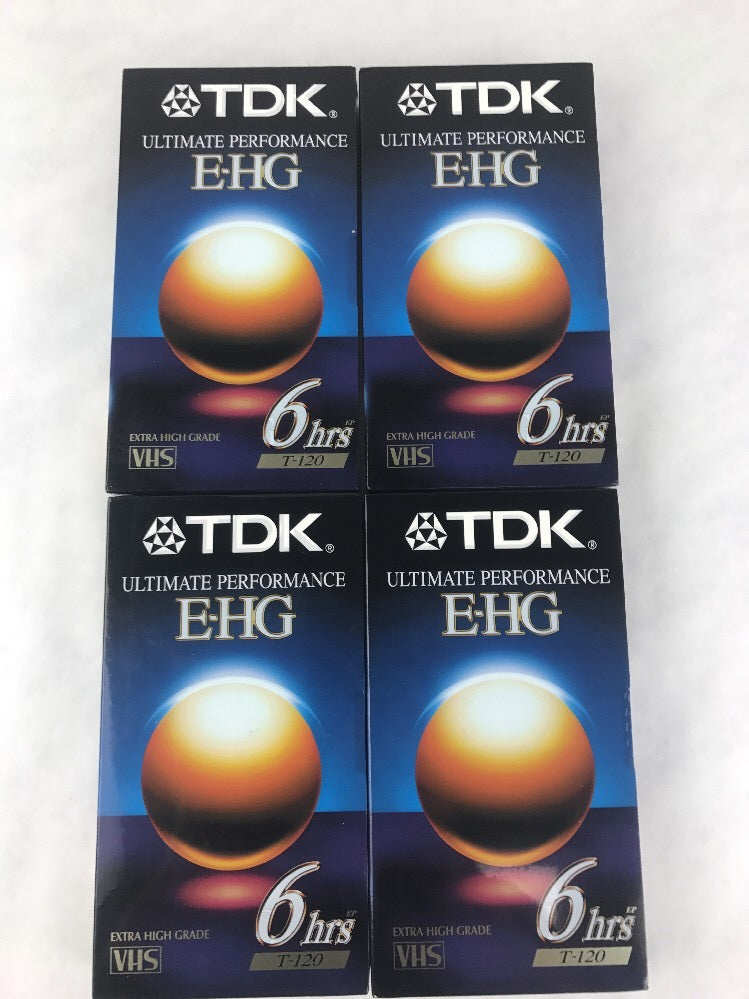 Lot of (4) T-120 Blank VHS Tapes. TDK E-HG Ultimate Performance, New - Sealed