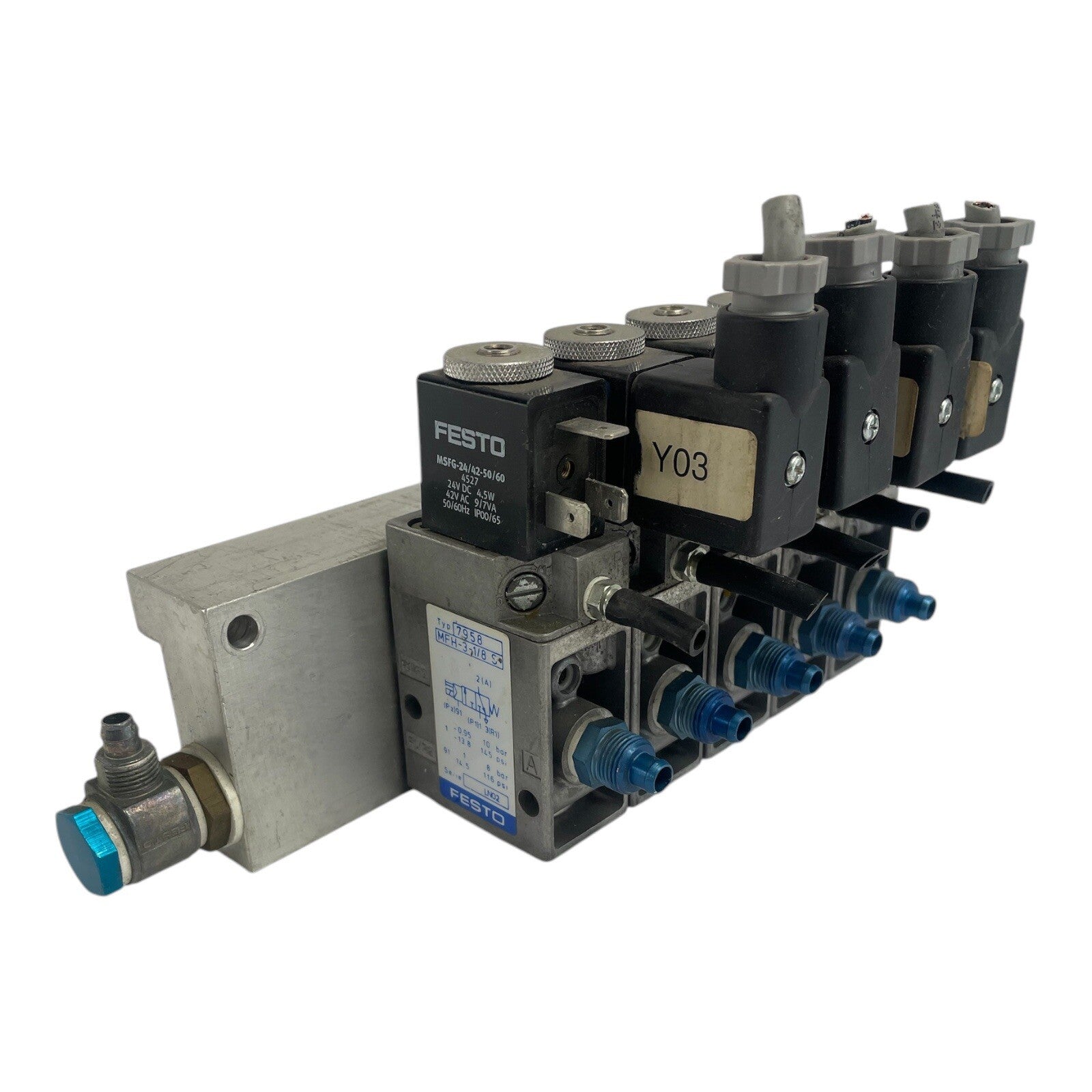 Bank of 5 FESTO 7958 MFH 3-1/8 S solenoid Valve 24V DC MSFG-24/42-50/60