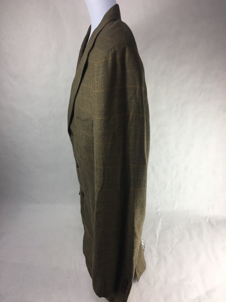 Façonnable Mens Cashmere Suit Jacket Brown Plaid 3 Button Blazer Italy 52 Long