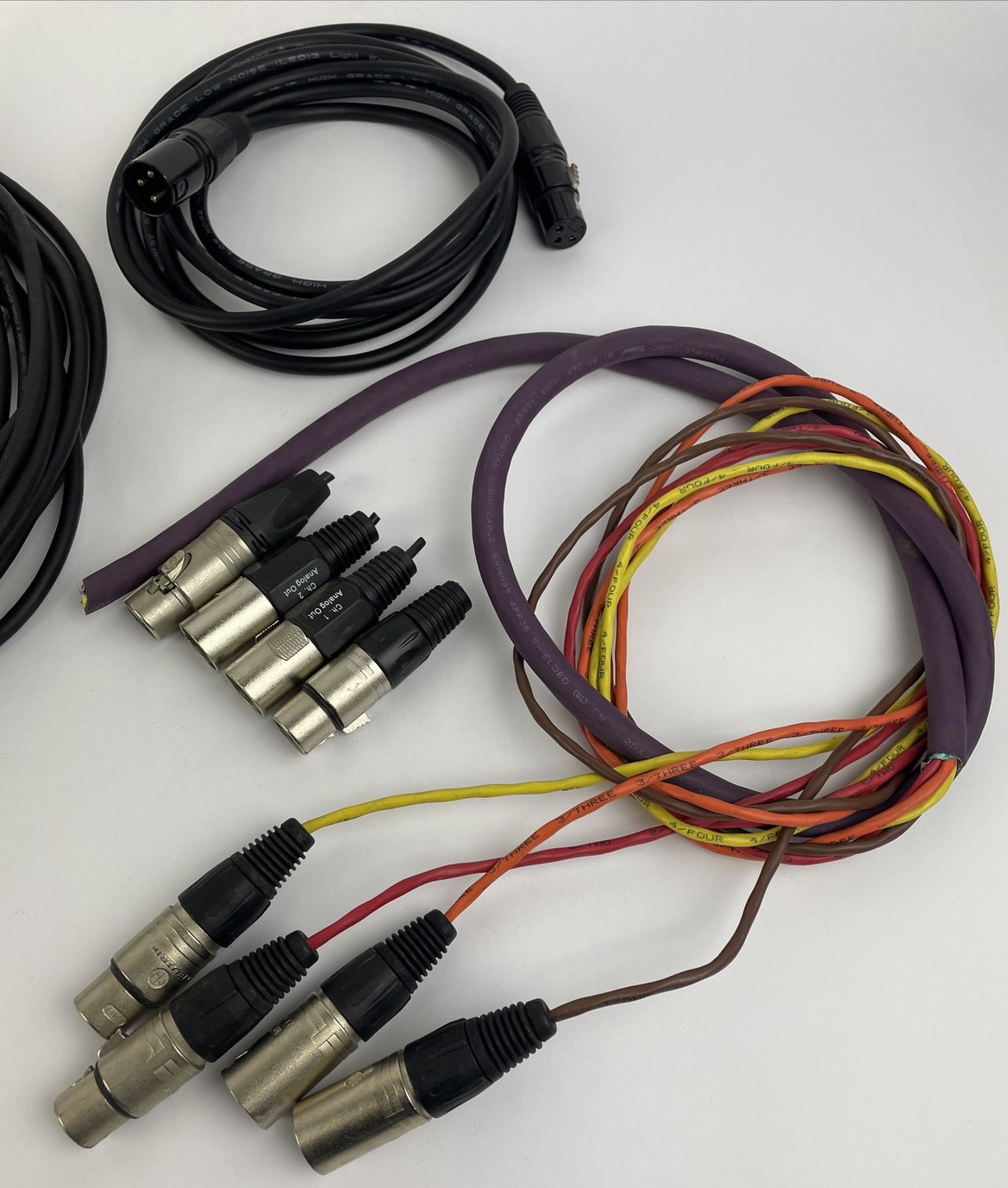 Lot Of 5 XLR 3 - pin XLR cables Male To Female Connections Assorted Lengths