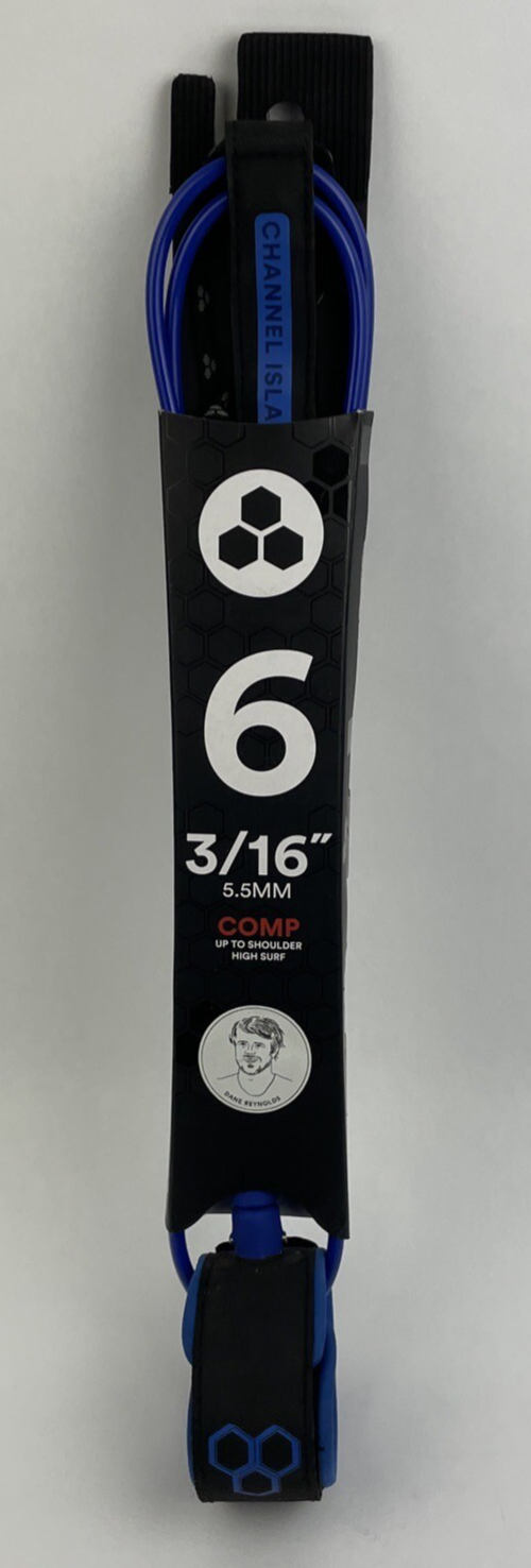 CHANNEL ISLANDS Round CORD 3/16" Comp Surf Leash - 6' -Blue - Shoulder High Surf
