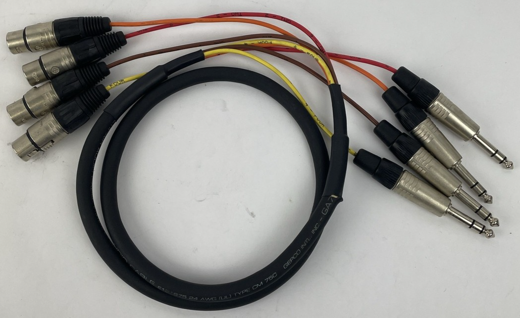 4 Channel 1/4" Mono Jack Male to Neutrik XLR 3 pin Female Snake Cable 50"