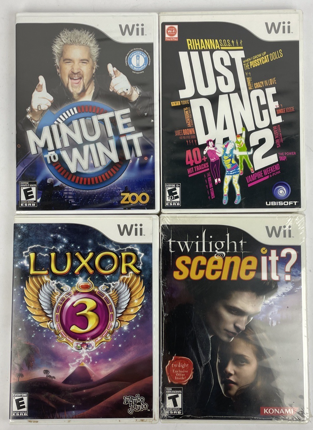 Lot Of 4 Wii Games - Minute Win It - Just Dance 2 - LLUXOR 3 - Twilight Scene It
