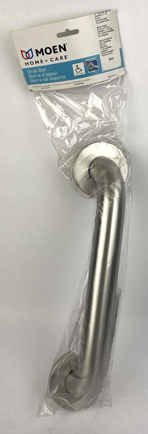 Moen 8912 Stainless Steel 12" x 1-1/2" Grab Bar ADA Compliant Home Safety Care