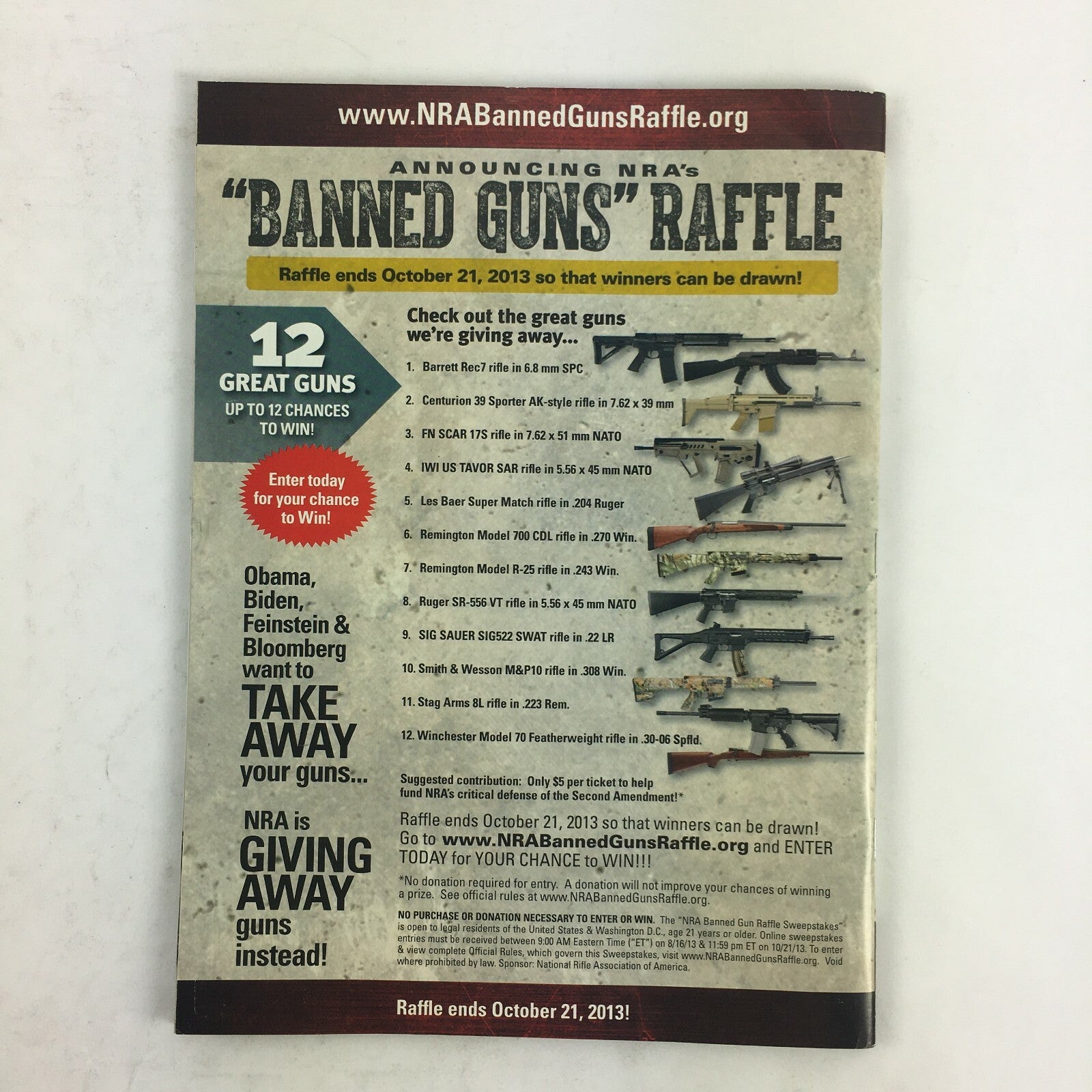 October 2013 American Rifleman Magazine Banned Guns Raffle 12 Great Guns
