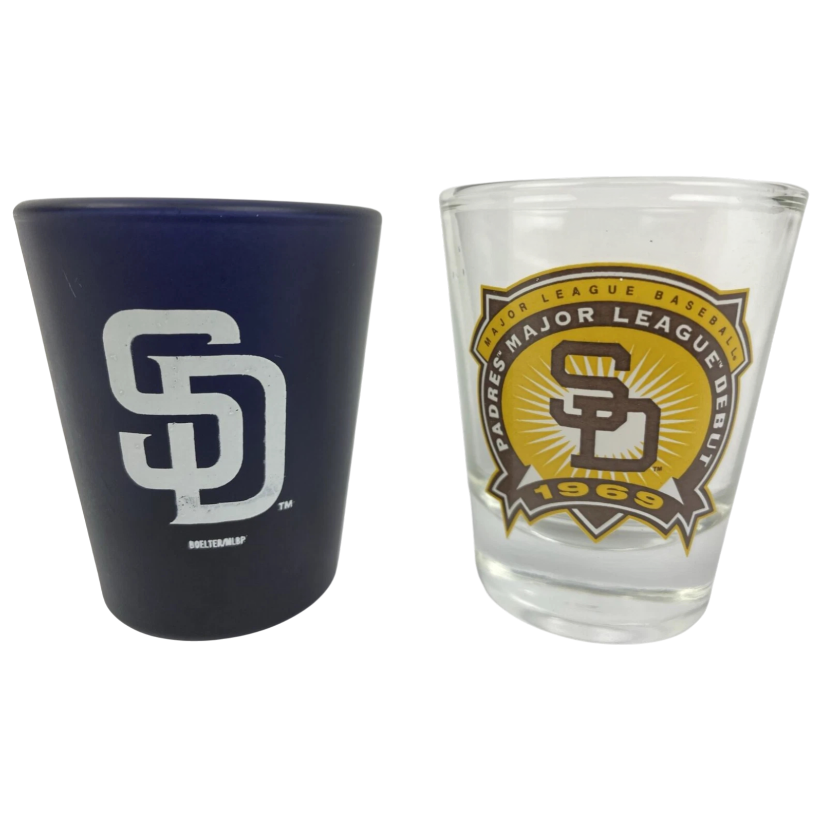 Lot of 2 x San Diego Padres Baseball Debut and Blue Out MLB 1oz Shot Glass RARE
