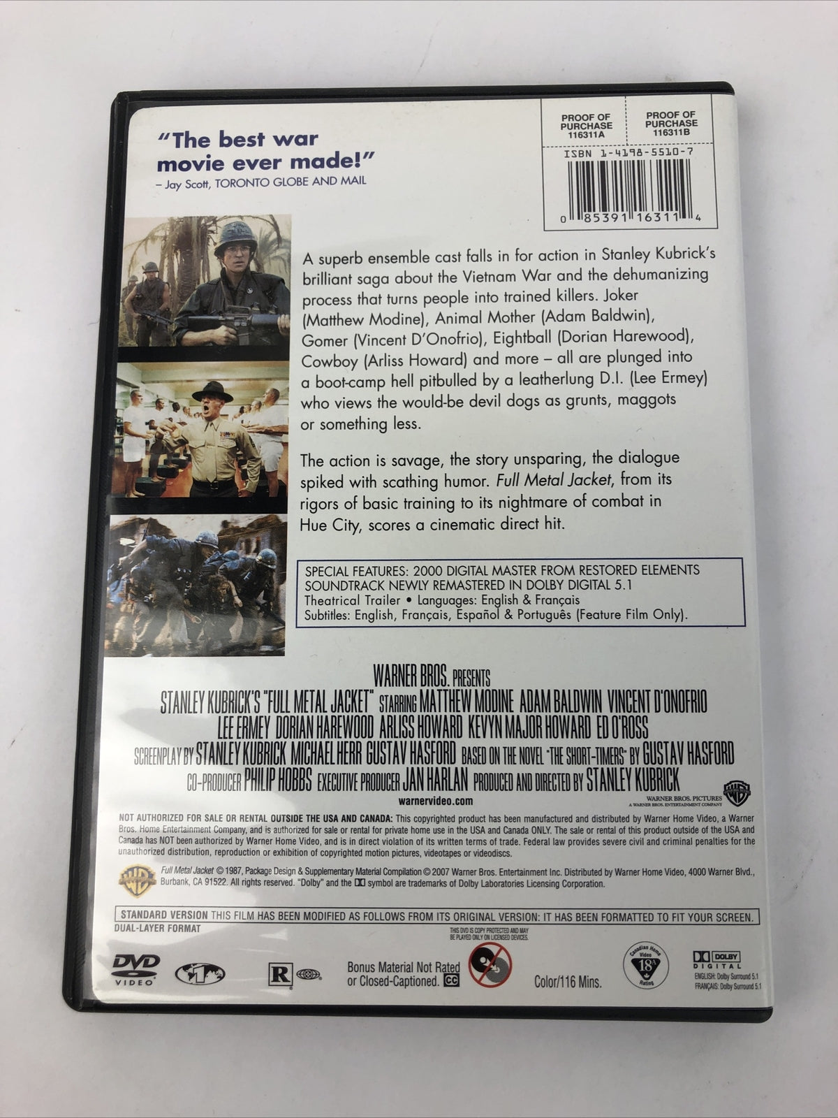 FULL METAL JACKET DVD Stanley Kubrick - Mint Disc Guaranteed Free Shipping