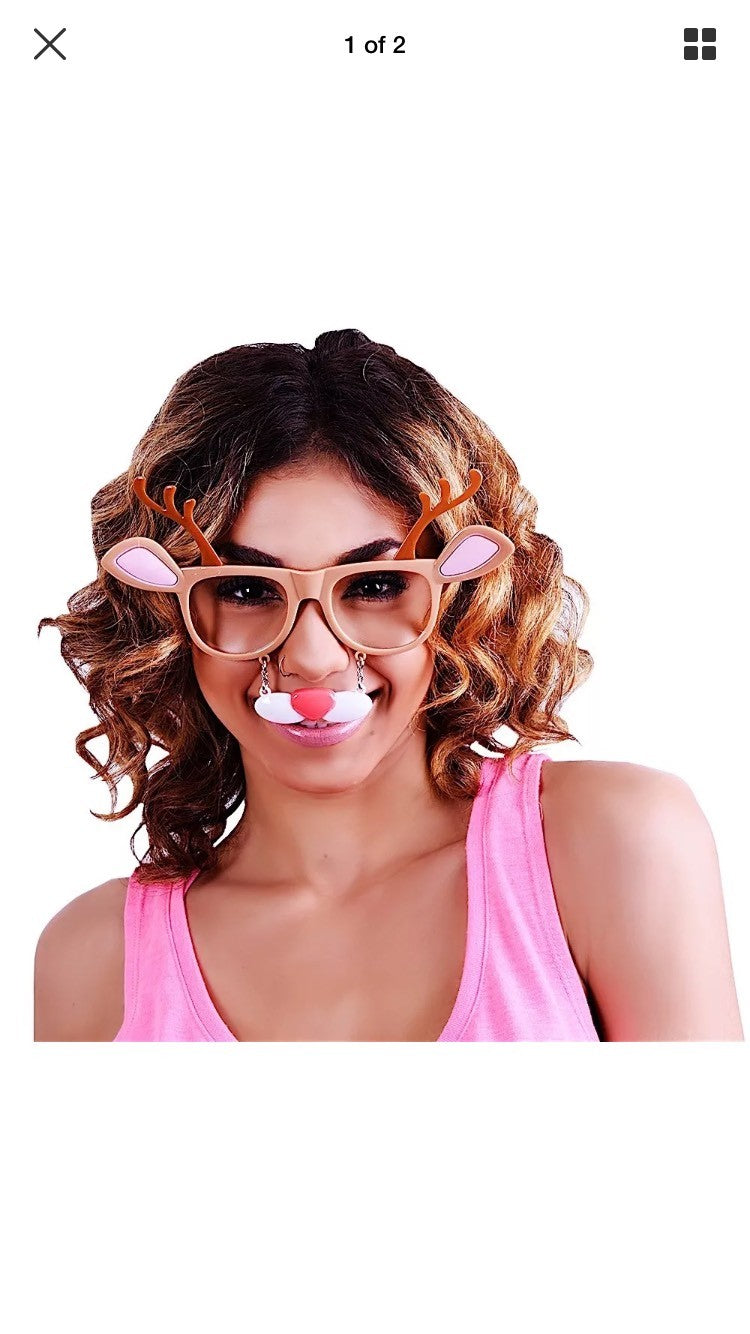 Sunstaches Holiday Reindeer Clear Lens Glasses Christmas Costume Gift !!
