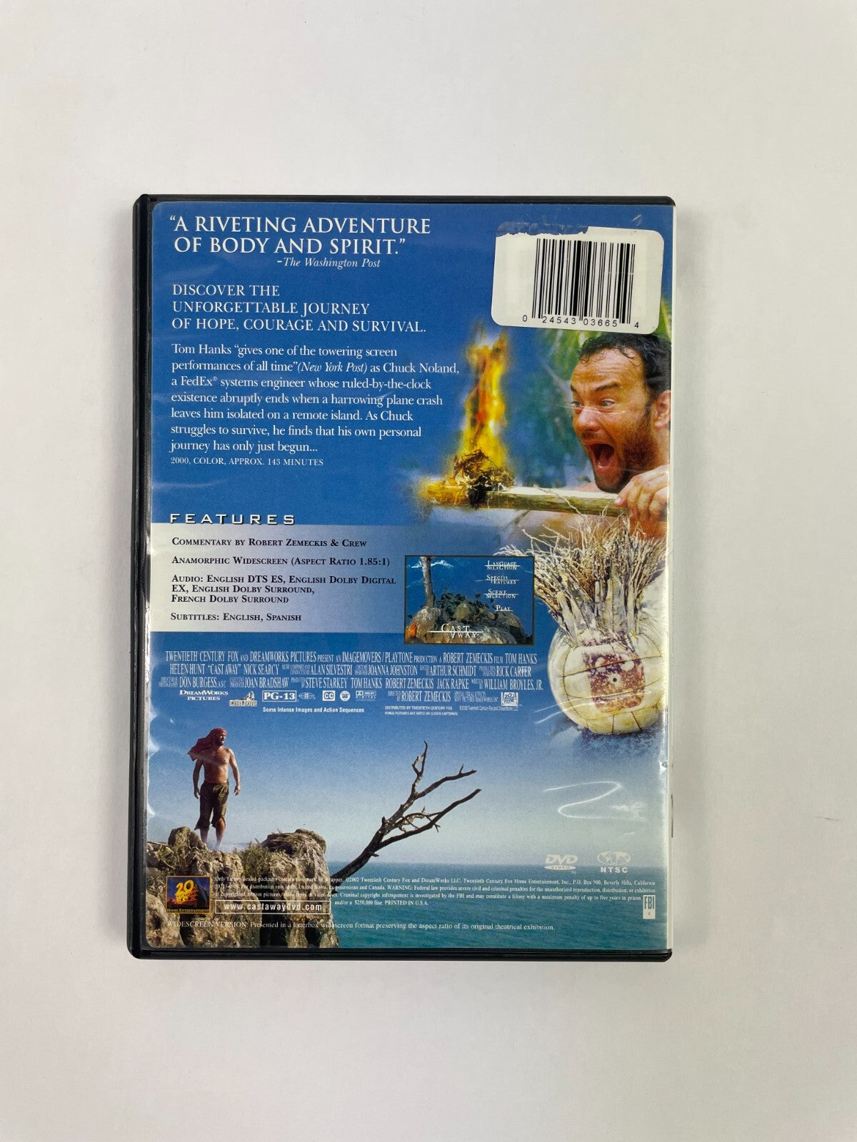 Tom Hanks A Robert Zemeckis Film Cast Away Twentieth Centuary Fox DVD Movie