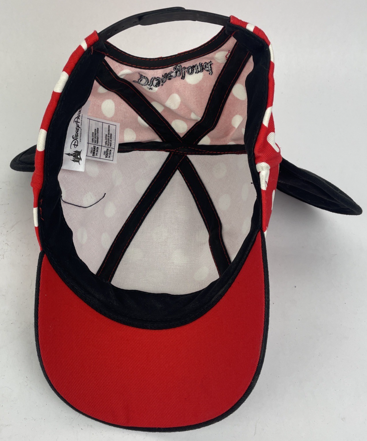 Minnie Mouse red polka dot bow ears adjustable cap hat OSFM