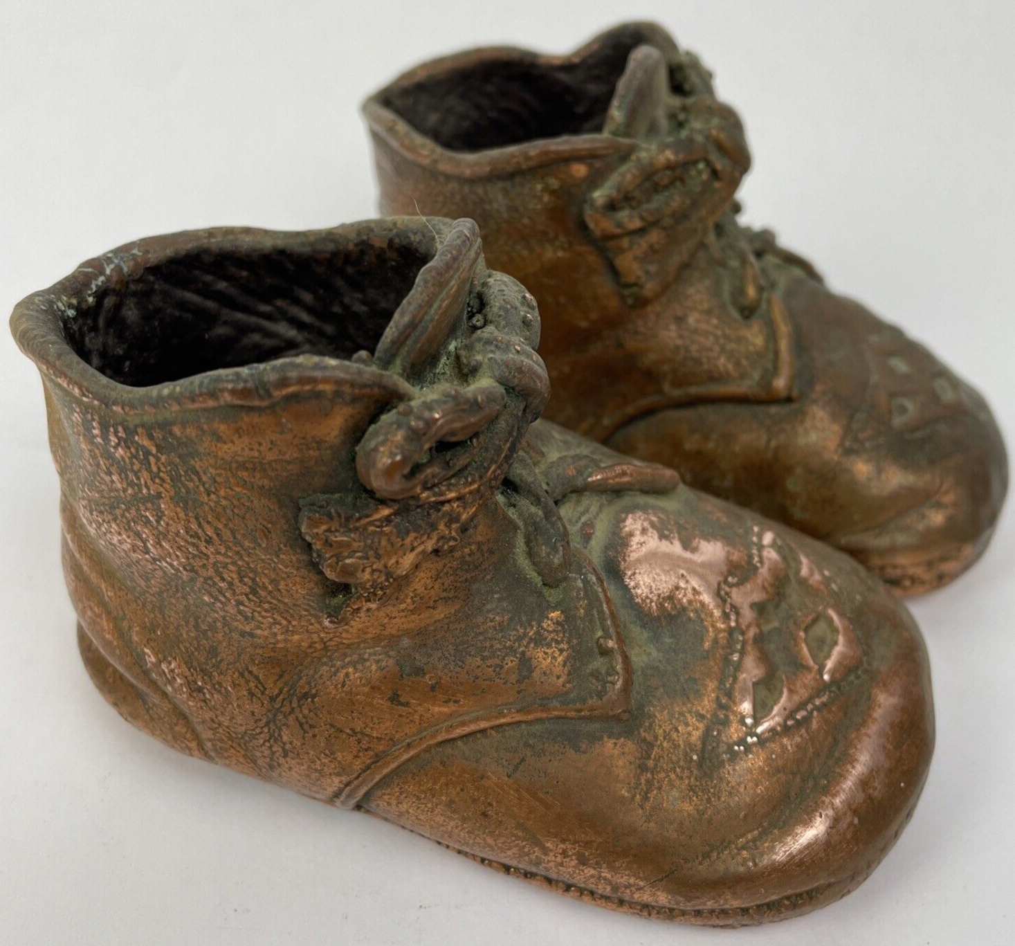 Vintage Antique Baby Brass Bronze Shoes Booties Bronze Dipped Baby Shoes LOOK