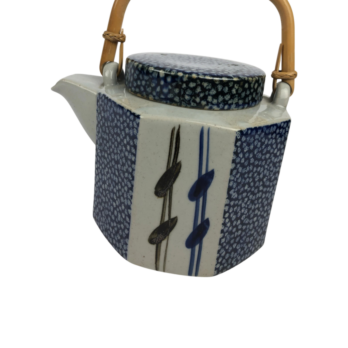 Takahashi San Francisco Hand Painted Bamboo Handle Teapot Mid Century 1970's