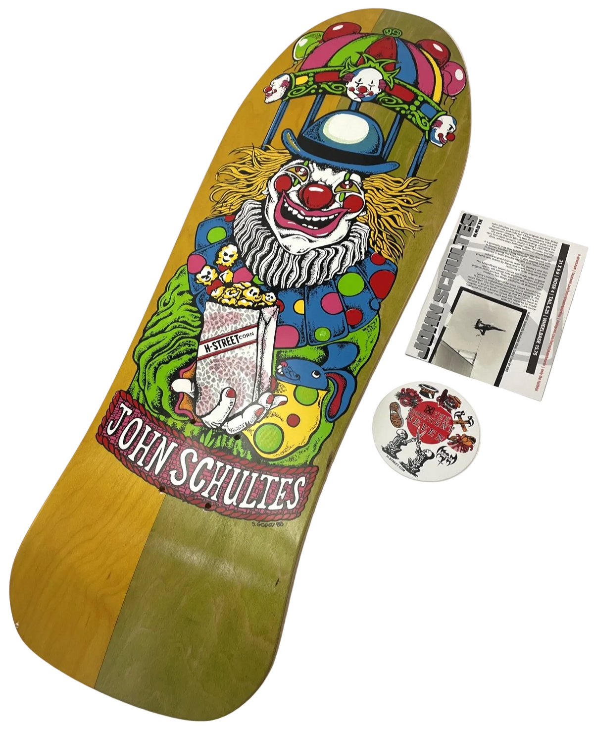 H-Street John Schultes A Series Clown skateboard deck #06 of 136 green yellow veneer