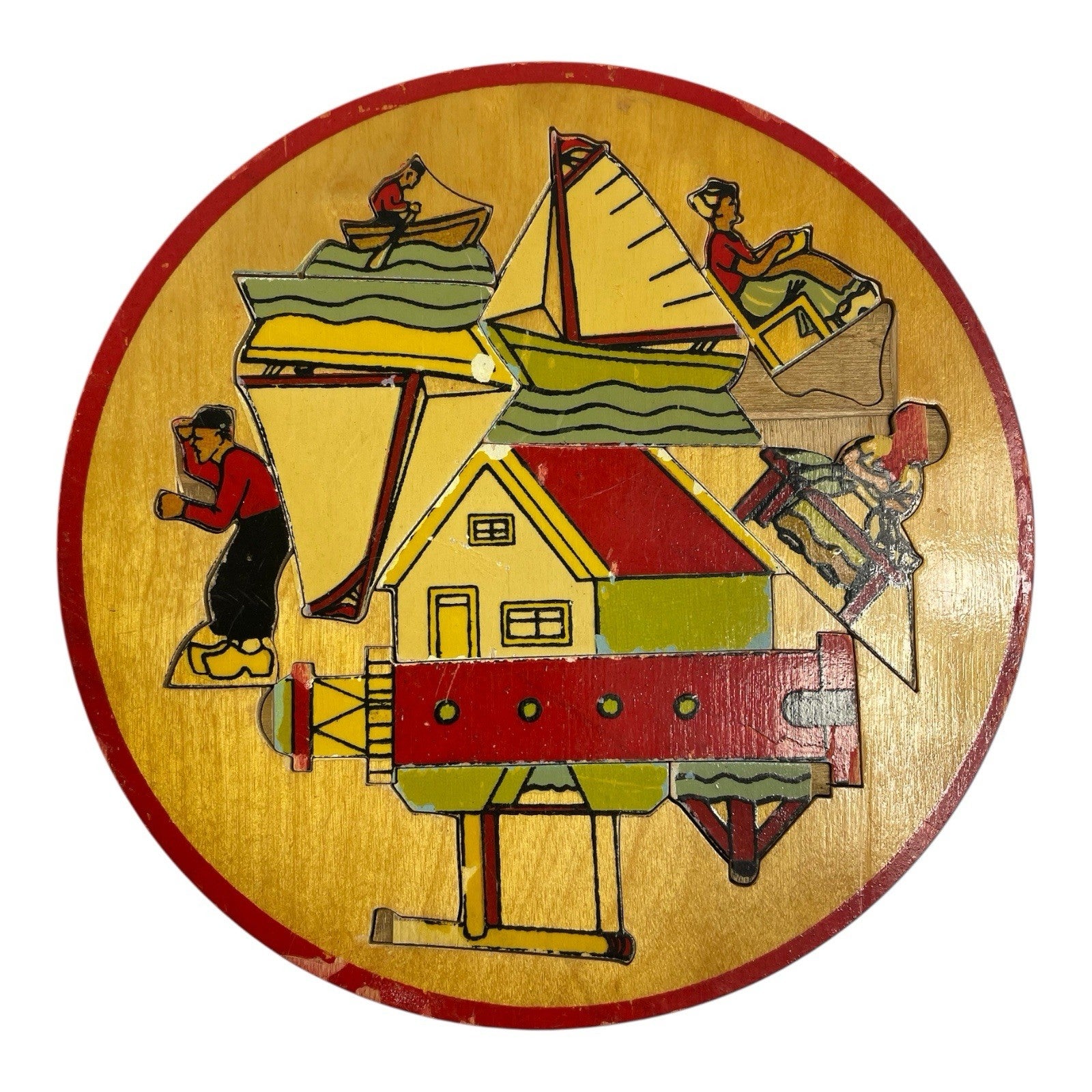 VINTAGE SIMPLEX WOODEN ROUND PUZZLE BOAT MADE IN HOLLAND