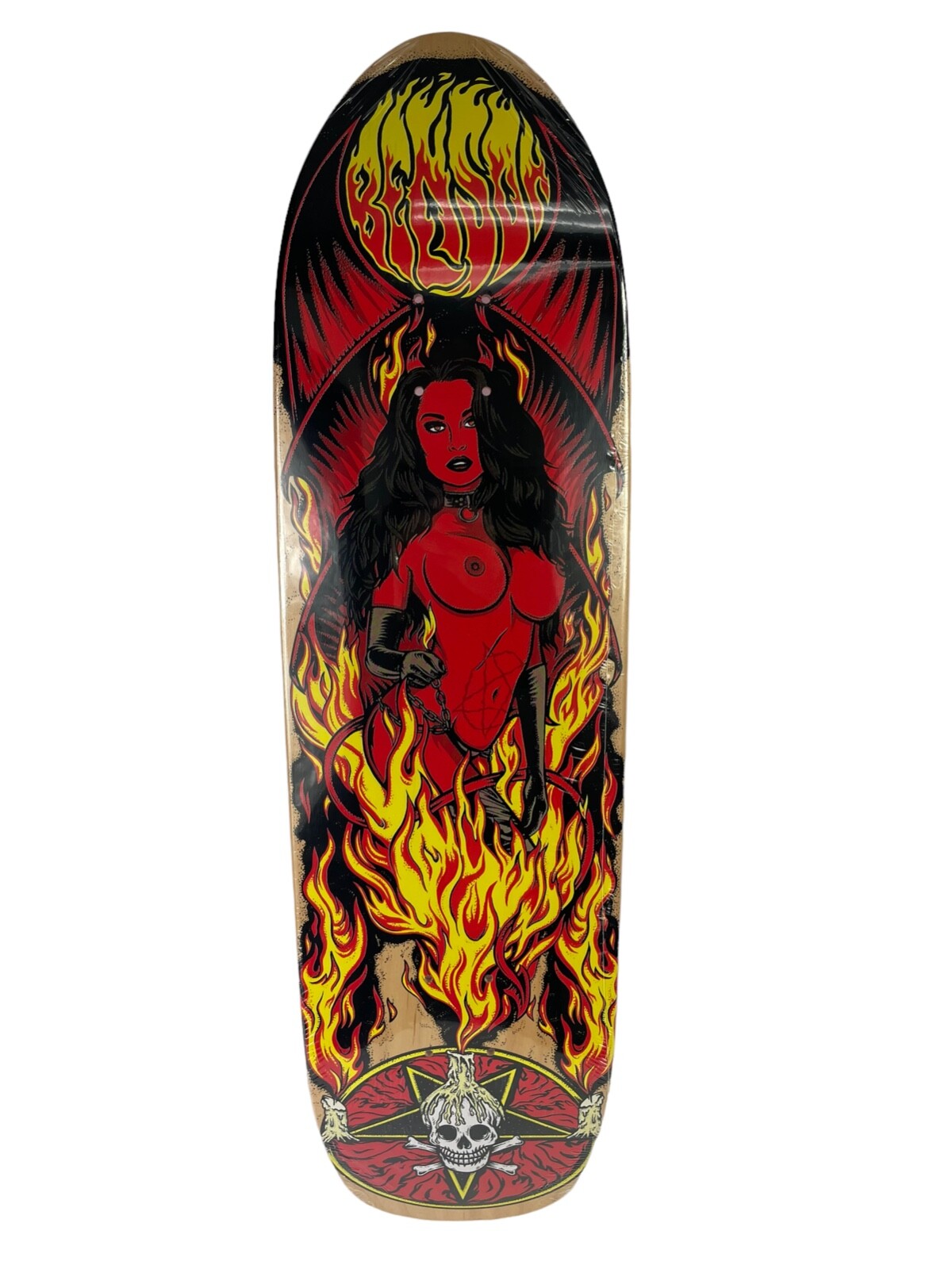 Death Skateboards Benson Red Devil Woman Pro 9-inch pool shape skateboard deck with classic old-school design and signature graphic.