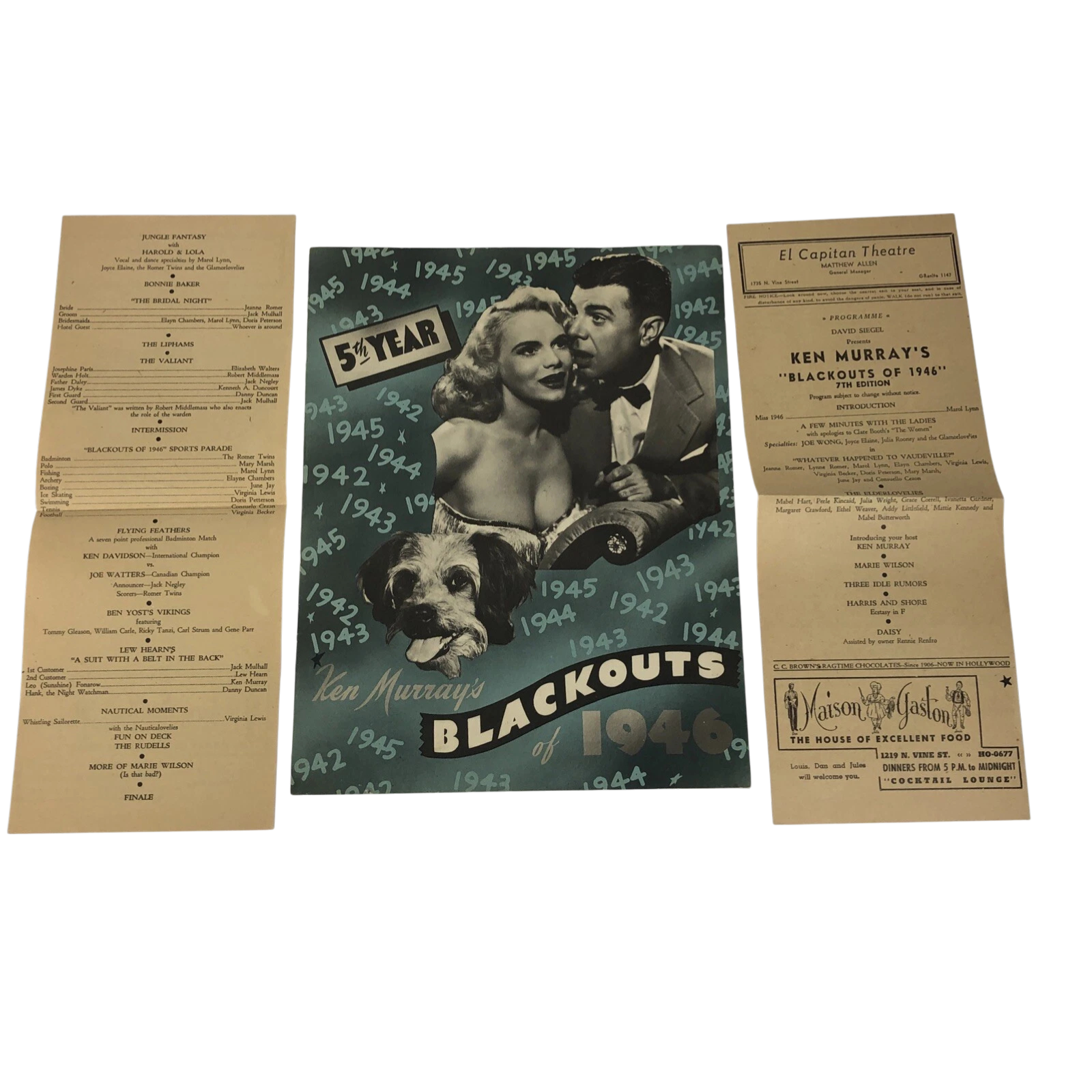 Rare Ken Murray's Blackouts Theatre Program 5th year 7th Ed. 1946 El Capitan ++