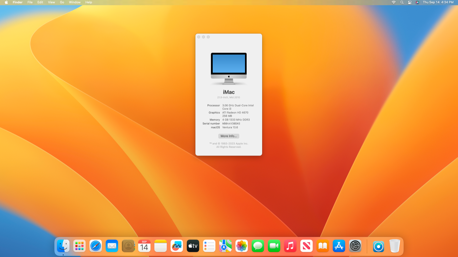 Apple iMac 21.5" Core i3 3.06GHz 4GB 512 GB SSD Desktop - macOS Ventura 13.6