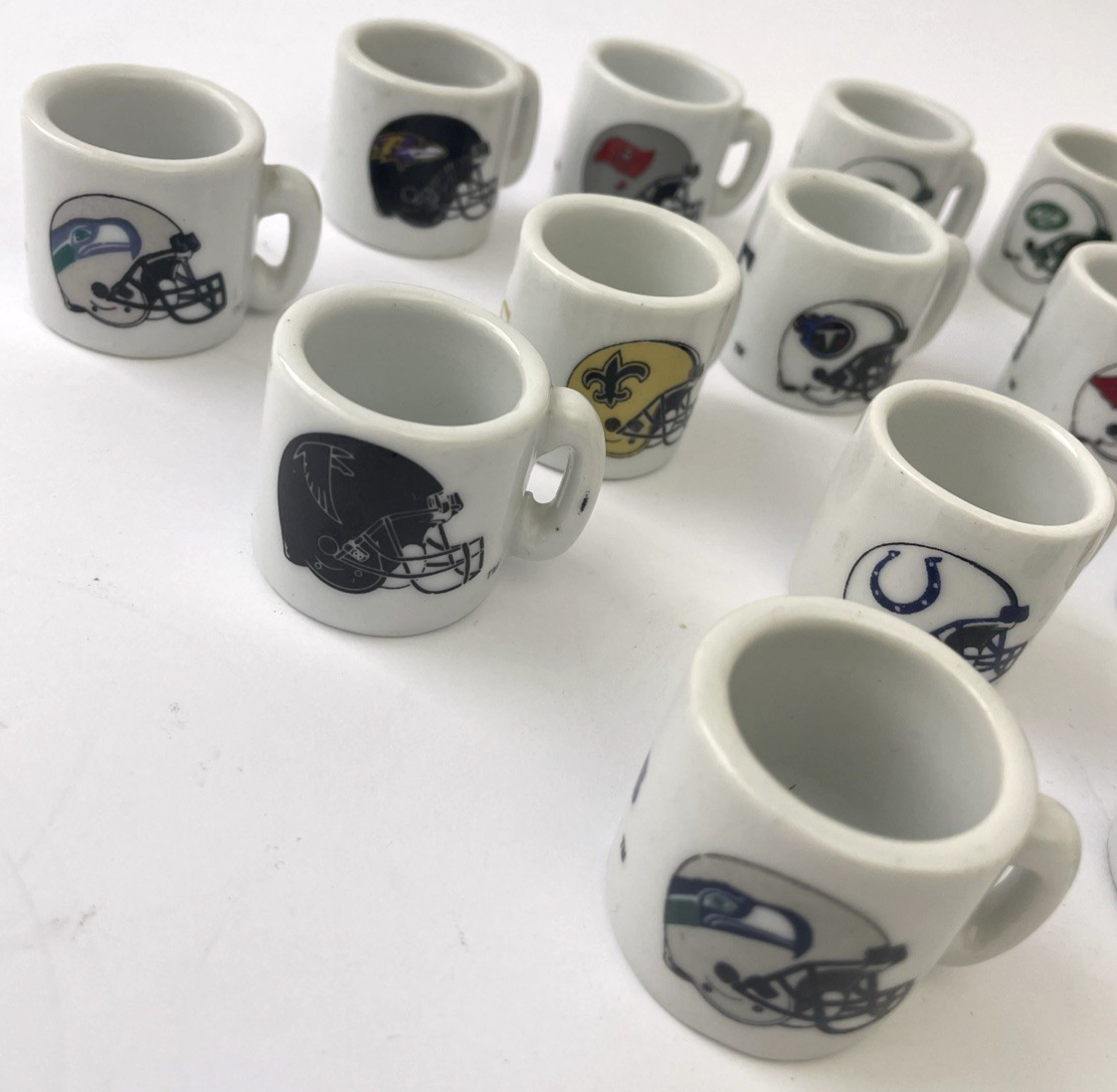 NFL Football Teams Mini Miniature Ceramic Coffee Mugs Team Logo Cups Lot Of 19