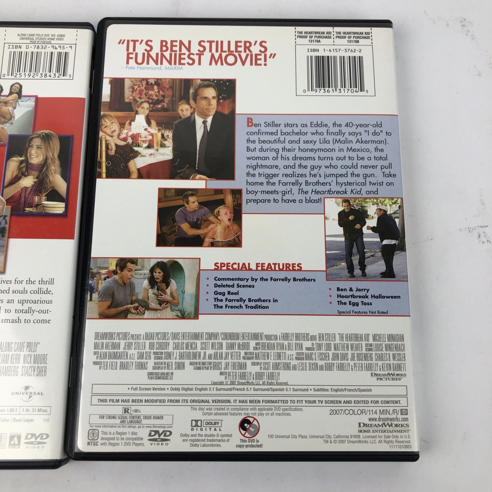 2 x Ben Stiller DVD LOT - Along Came Polly, The Heartbreak Kid - Mint Condition