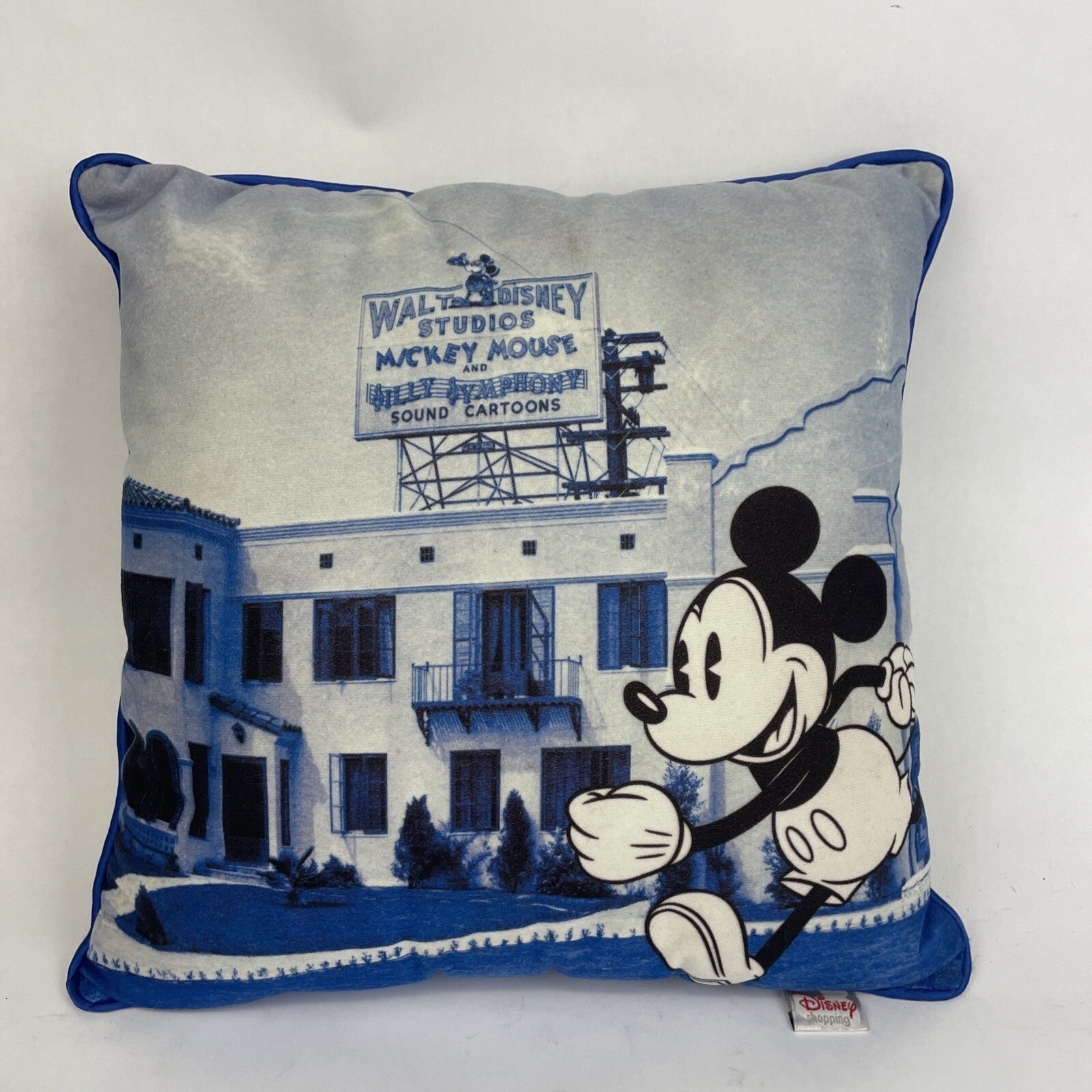 Disney Micky Mouse Silly Symphony 16” Accent Throw Pillow Blue Rope Trim