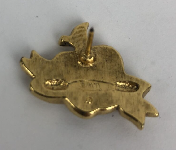 Vintage Avon Gold Tone Red Rhinestone Apple #1 Teacher Ribbon Brooch Lapel Pin