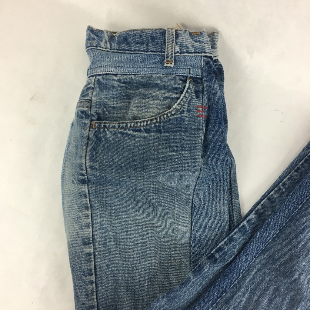 Womens Straight Leg Jeans Blue Zip Fly Mid Wash Ultra Low Rise Pockets Cotton 26
