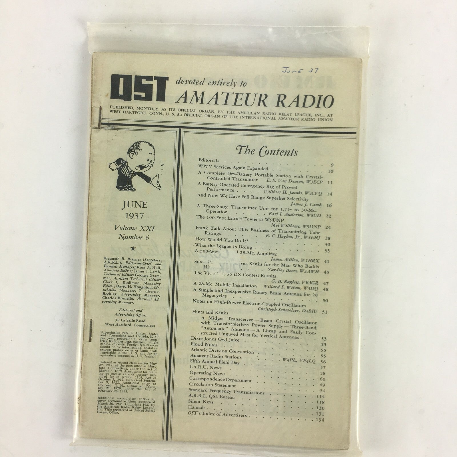 June 1937 QST devoted entirely to Amateur Radio Magazine