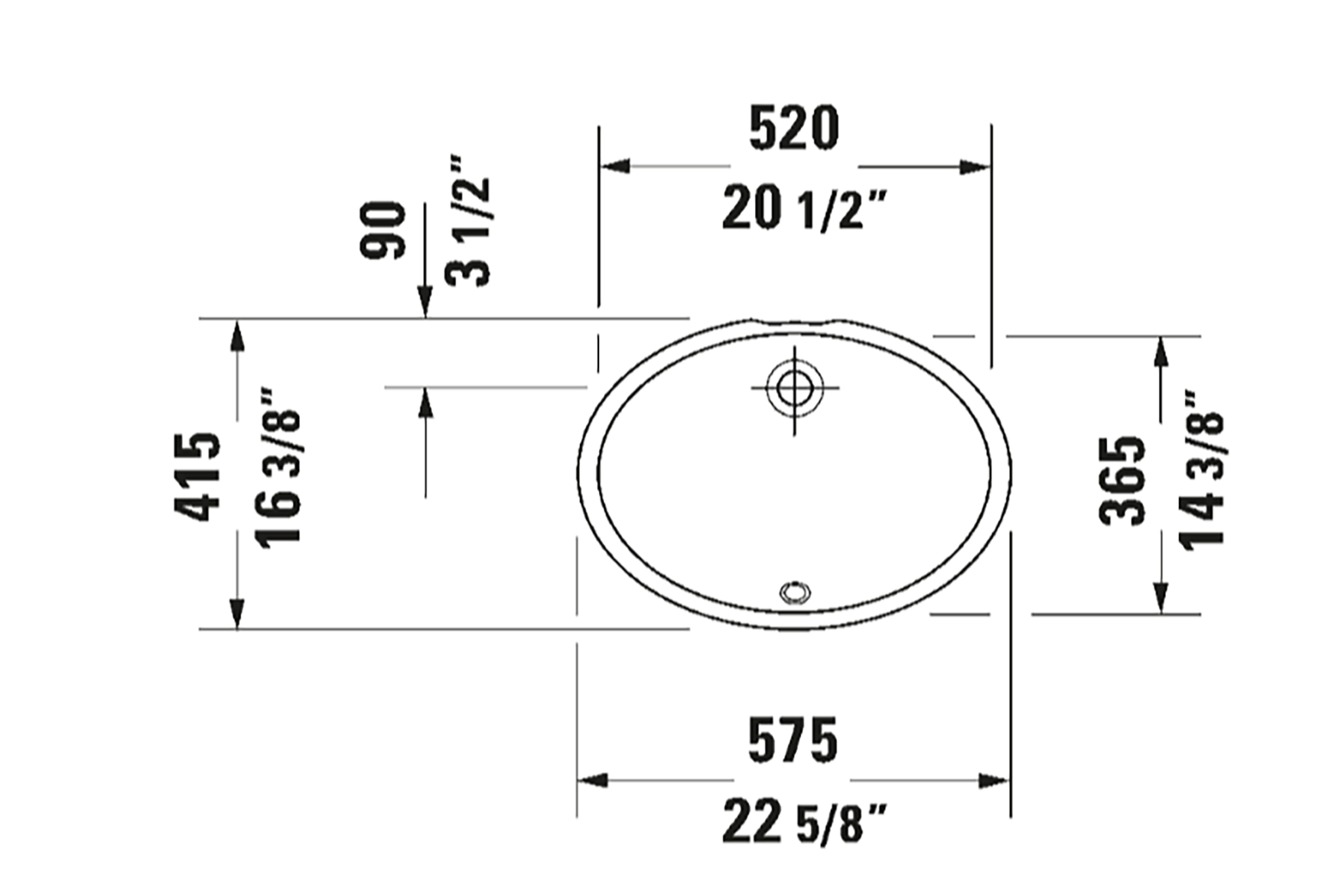 Duravit 048157 Dune 22 5/8" Vanity Basin Bathroom Sink undercounter under-mount