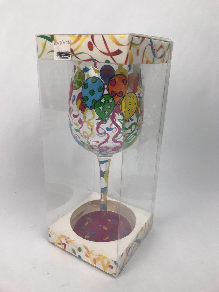 Happy Birthday To You Bottom's Up clear glass wine glass.