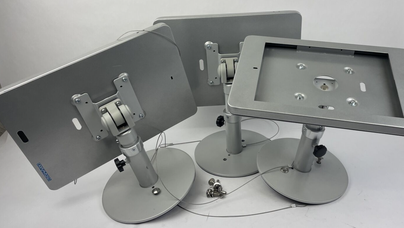 Lot of 3 x Silver DISPLAYS2GO ANTI-THEFT IPAD PRO DESK STAND w Mounting Hardware